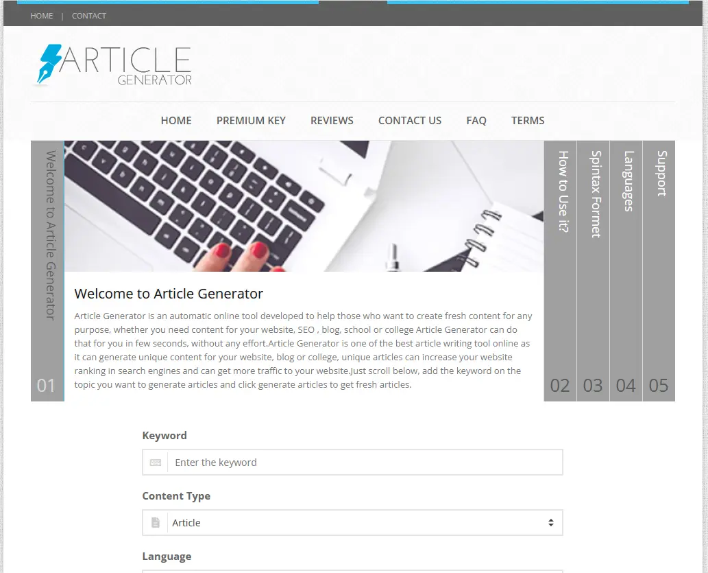 Article-generator.com screenshot