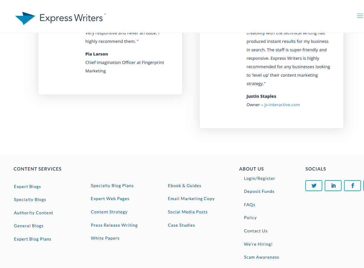 expresswriters.com screenshot