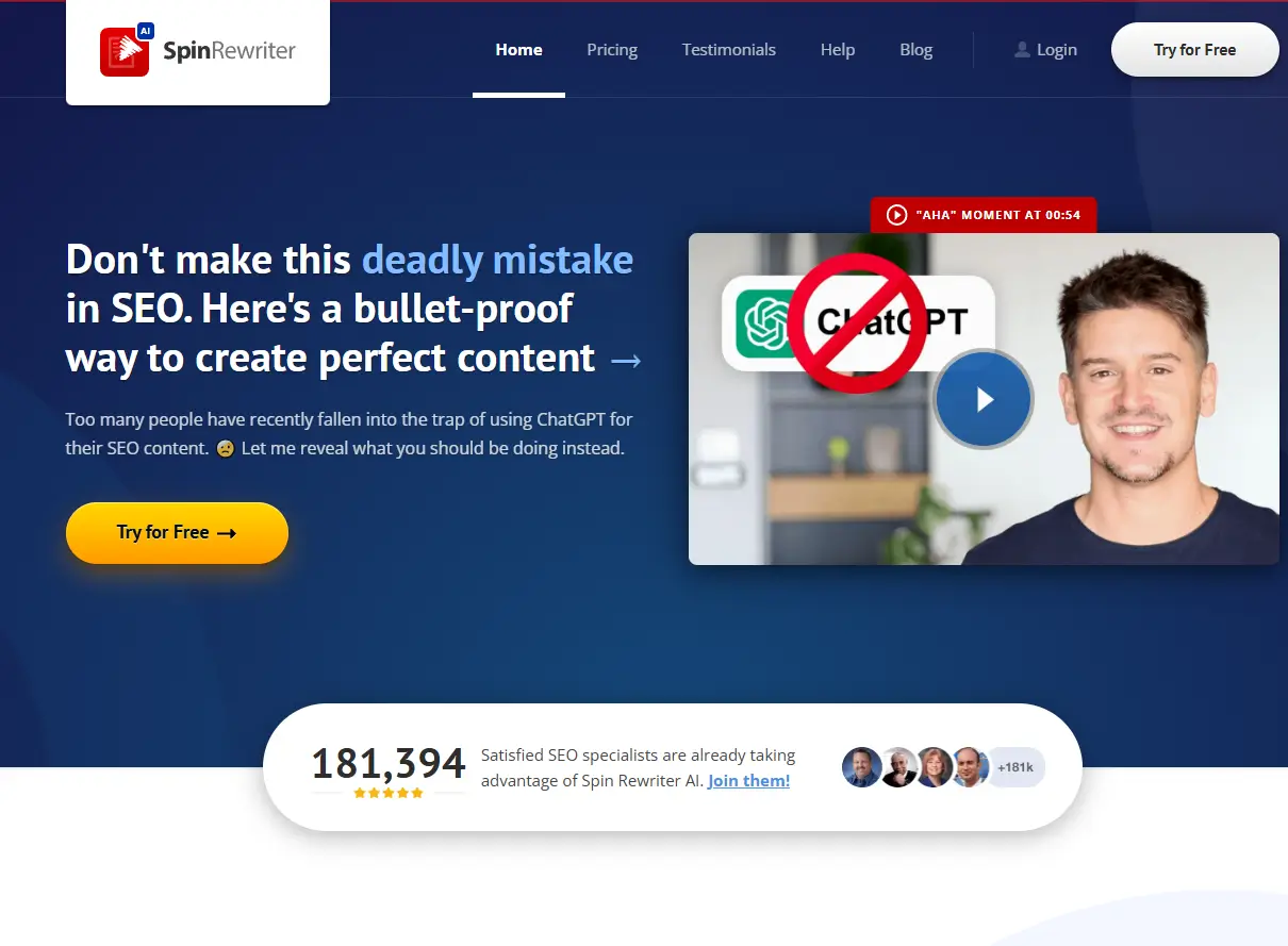 Spin Rewriter.com screenshot