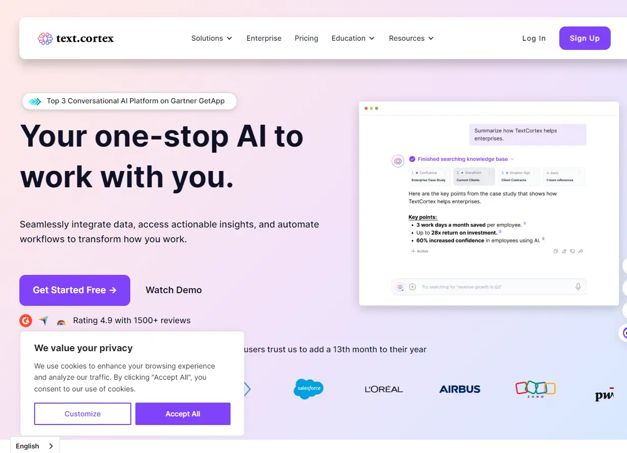 TextCortex.com screenshot