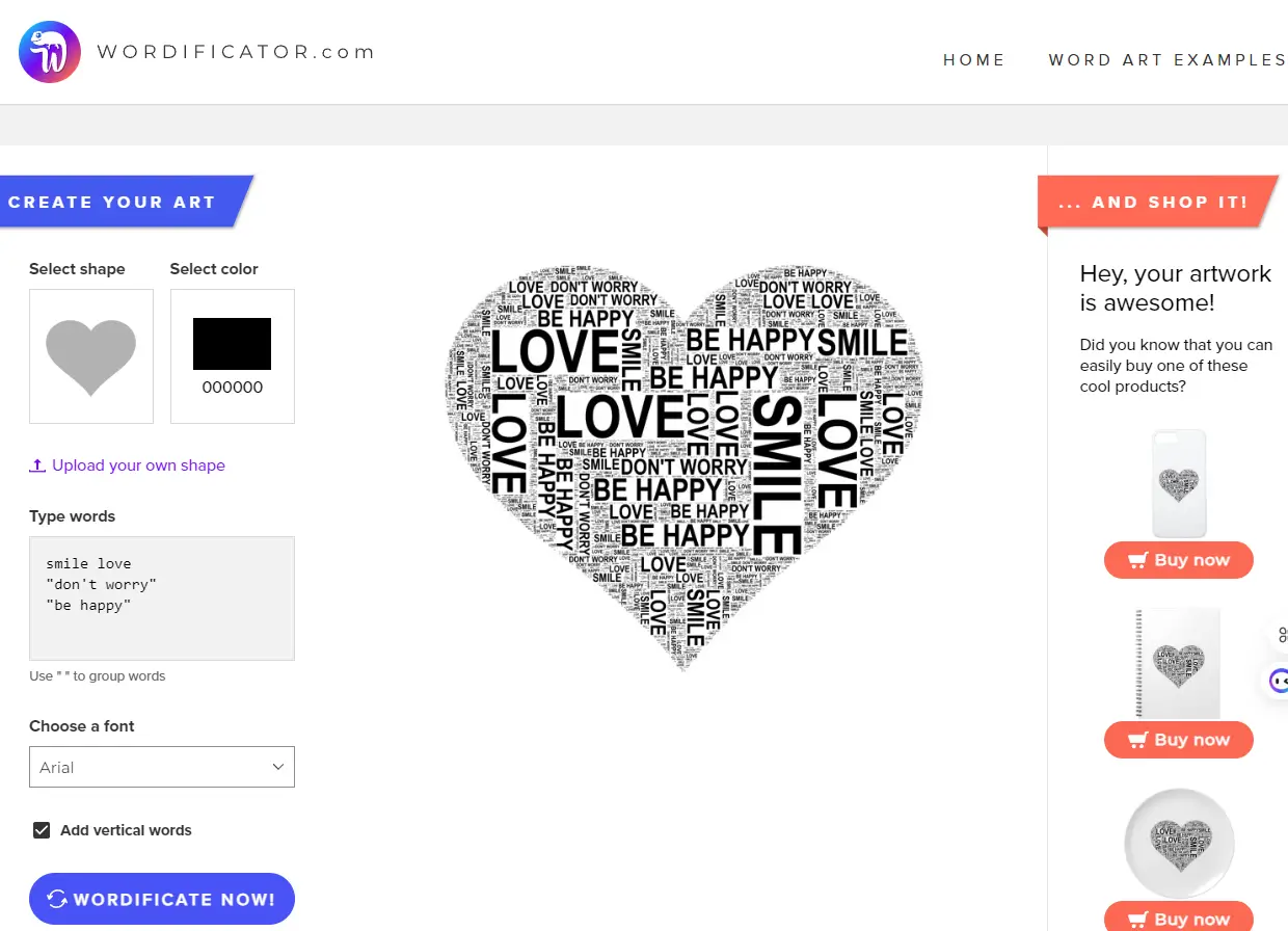 Wordificator.COM screenshot